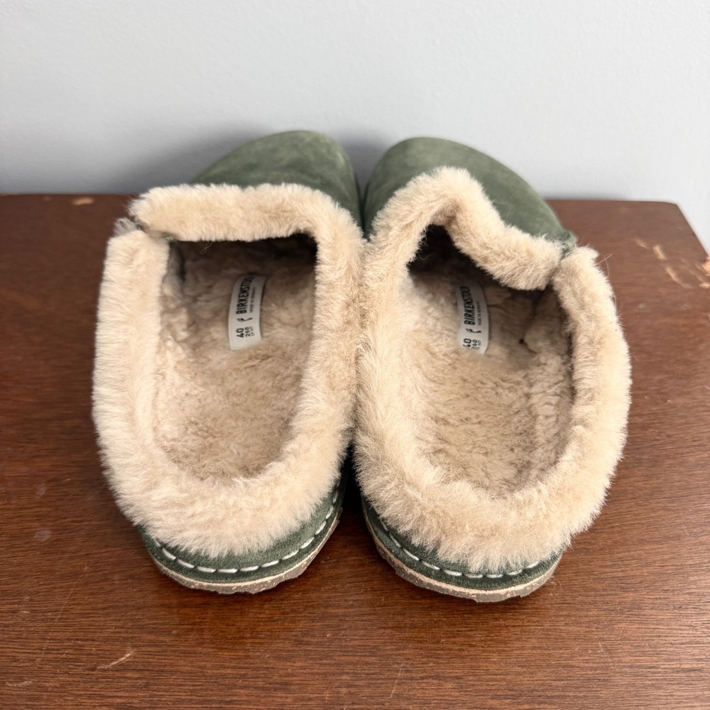 Birkenstock Zermatt Clogs Sz 40 L9 M7 Green Suede Shearling Slipper Mules Cozy - Picture 4 of 7